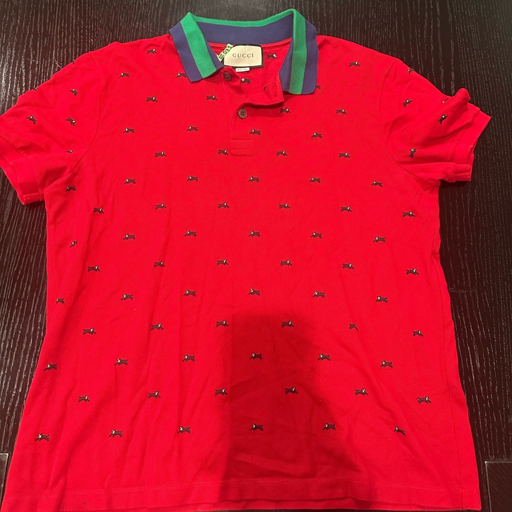 Gucci Red Polo Shirt with Green Collar